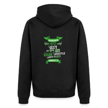 VeganSexyNeuTransp.png - Unisex Premium Bio Zip Hoodie - Schwarz - Hinten - Nico (187cm)
