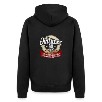 Oldtimer 60 Jahre alt - Unisex Premium Bio Zip Hoodie - Schwarz - Hinten - Nico (187cm)