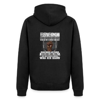 FEUERWEHRMANN - Ehre und Stolz - Unisex Premium Bio Zip Hoodie - Schwarz - Hinten - Nico (187cm)