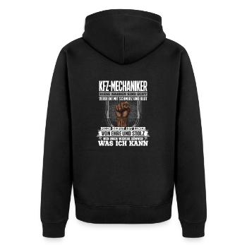 KFZ-MECHANIKER - Ehre und Stolz - Unisex Premium Bio Zip Hoodie - Schwarz - Hinten - Nico (187cm)