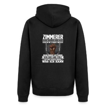 ZIMMERER - Ehre und Stolz - Unisex Premium Bio Zip Hoodie - Schwarz - Hinten - Nico (187cm)