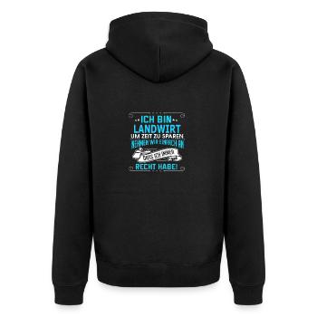 LANDWIRT - Unisex Premium Bio Zip Hoodie - Schwarz - Hinten - Nico (187cm)