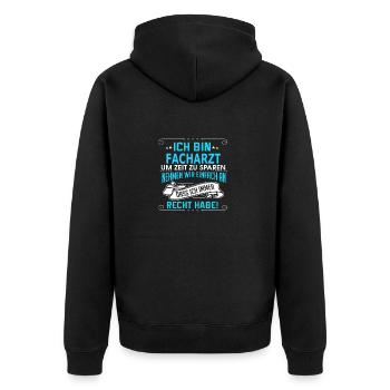 FACHARZT - Unisex Premium Bio Zip Hoodie - Schwarz - Hinten - Nico (187cm)