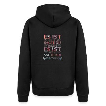 Es ist das ende der Welt sagte die Raupte - Unisex Premium Bio Zip Hoodie - Schwarz - Hinten - Nico (187cm)