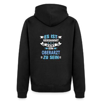 OBERARZT - Unisex Premium Bio Zip Hoodie - Schwarz - Hinten - Nico (187cm)