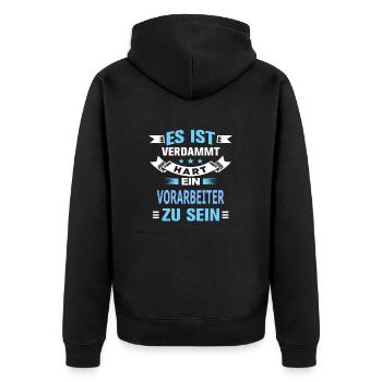 VORARBEITER - Unisex Premium Bio Zip Hoodie - Schwarz - Hinten - Nico (187cm)