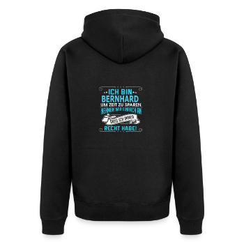 BERNHARD - Unisex Premium Bio Zip Hoodie - Schwarz - Hinten - Nico (187cm)