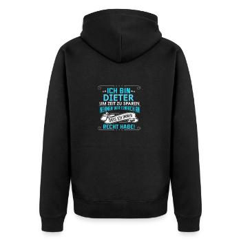 DIETER - Unisex Premium Bio Zip Hoodie - Schwarz - Hinten - Nico (187cm)
