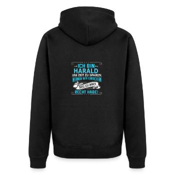 HARALD - Unisex Premium Bio Zip Hoodie - Schwarz - Hinten - Nico (187cm)