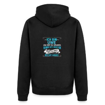 UWE - Unisex Premium Bio Zip Hoodie - Schwarz - Hinten - Nico (187cm)