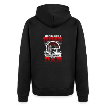 Trucker Dad - EN - Unisex Premium Bio Zip Hoodie - Schwarz - Hinten - Nico (187cm)