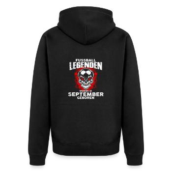 September - Geburtstag - Fussball - Legende - DE - Unisex Premium Bio Zip Hoodie - Schwarz - Hinten - Nico (187cm)
