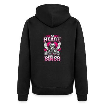 My Heart Belongs To A Biker - EN - Unisex Premium Organic Zip Hoodie - black - Back - Nico (187cm)