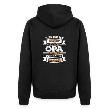 Opa - Unisex Premium Bio Zip Hoodie - Schwarz - Hinten - Nico (187cm)
