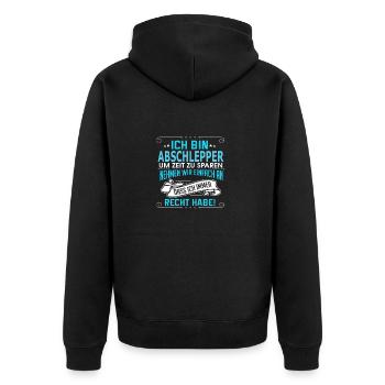 ABSCHLEPPER - Unisex Premium Bio Zip Hoodie - Schwarz - Hinten - Nico (187cm)