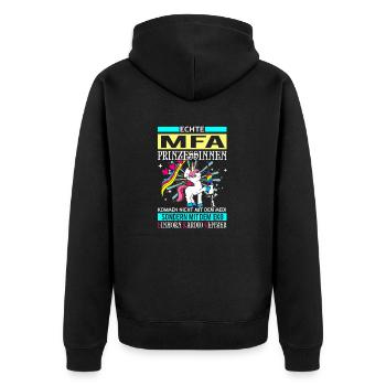 MFA Prinzessin - Einhorn Kardio Glitzer - Unisex Premium Bio Zip Hoodie - Schwarz - Hinten - Nico (187cm)
