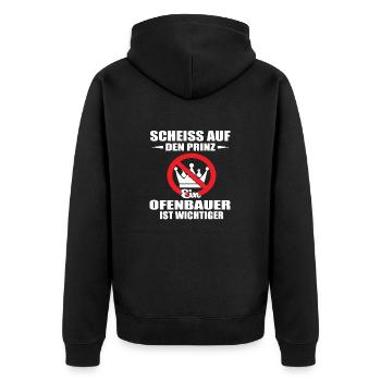 OFENBAUER -Scheiss auf den Prinz - Unisex Premium Bio Zip Hoodie - Schwarz - Hinten - Nico (187cm)