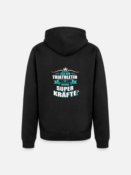 TRIATHLETIN -Superkräfte GESCHENK - Unisex Premium Bio Zip Hoodie - Schwarz