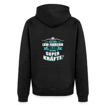 LKW-FAHRERIN-Superkräfte GESCHENK - Unisex Premium Bio Zip Hoodie - Schwarz - Hinten - Nico (187cm)
