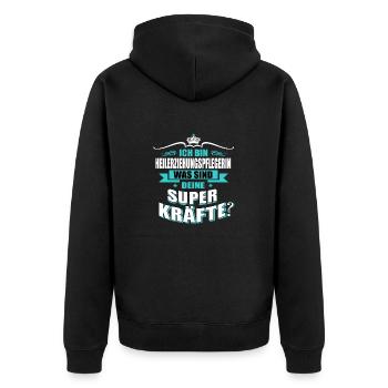 HEILERZIEHUNGSPFLEGERIN - Unisex Premium Bio Zip Hoodie - Schwarz - Hinten - Nico (187cm)
