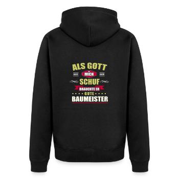 BAUMEISTER-GESCHENK - Unisex Premium Bio Zip Hoodie - Schwarz - Hinten - Nico (187cm)
