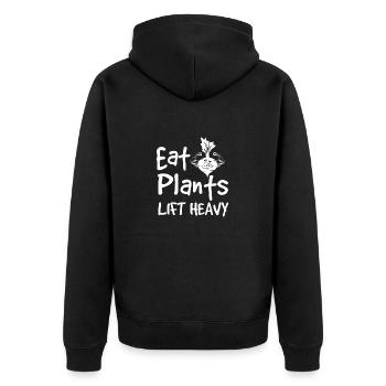 Eat Plants Lift Heavy - fun gym muscle gift - Unisex Premium Organic Zip Hoodie - black - Back - Nico (187cm)