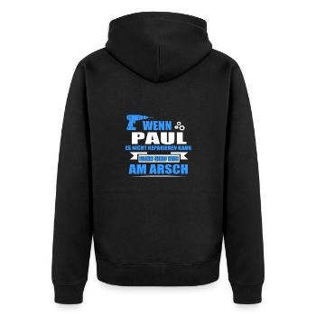PAUL-Geschenk - Unisex Premium Bio Zip Hoodie - Schwarz - Hinten - Nico (187cm)