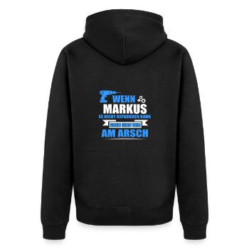 MARKUS -Geschenk - Unisex Premium Bio Zip Hoodie - Schwarz - Hinten - Nico (187cm)