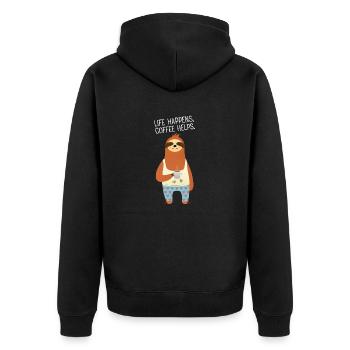 Life Happens - Coffee Helps - Cute Sloth - Unisex Premium Bio Zip Hoodie - Schwarz - Hinten - Nico (187cm)