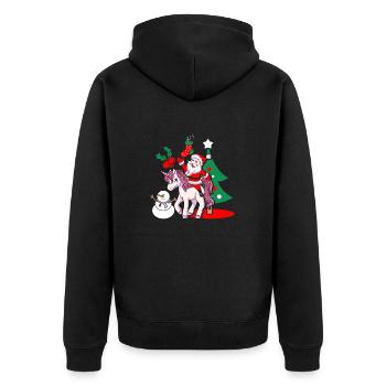 Santa Einhorn Weihnachtsmann Weihnachten Geschenk - Unisex Premium Bio Zip Hoodie - Schwarz - Hinten - Nico (187cm)