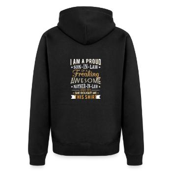 Proud son in law of a freaking awesome mother - Unisex Premium Bio Zip Hoodie - Schwarz - Hinten - Nico (187cm)