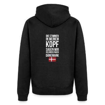 Stimmen in meinem Kopf ich muss nach Dänemark - Unisex Premium Bio Zip Hoodie - Schwarz - Hinten - Nico (187cm)
