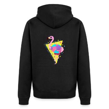 80s Style Flamingo With Sunglasses - Unisex Premium Organic Zip Hoodie - black - Back - Nico (187cm)