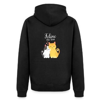 Feline The Love - Valentines Cat Couple - Unisex Premium Bio Zip Hoodie - Schwarz - Hinten - Nico (187cm)