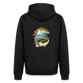 Angel Shirt Fishing 3 Fische getrennt - Unisex Premium Bio Zip Hoodie - Schwarz - Hinten - Nico (187cm)