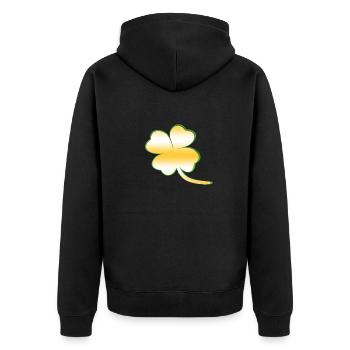 Kleeblatt Glück gold - Unisex Premium Bio Zip Hoodie - Schwarz - Hinten - Nico (187cm)