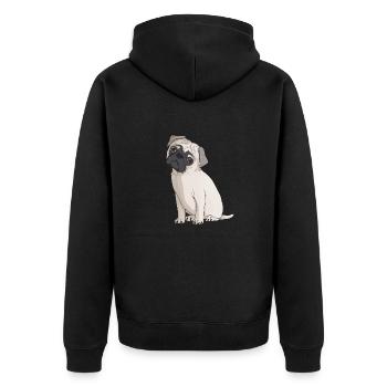 Mops PUG Hunde Dog Fan - Unisex Premium Bio Zip Hoodie - Schwarz - Hinten - Nico (187cm)