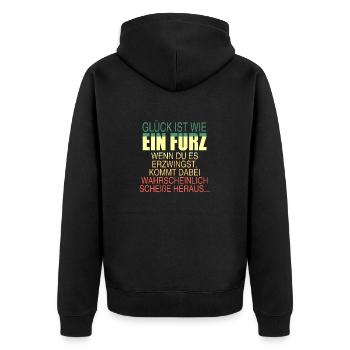 Glück ist wie ein Furz! - Unisex Premium Bio Zip Hoodie - Schwarz - Hinten - Nico (187cm)
