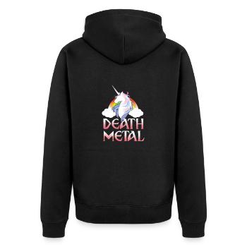 Death Metal - magical rainbow unicorn - Unisex Premium Bio Zip Hoodie - Schwarz - Hinten - Nico (187cm)