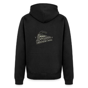 This is how i roll - railroad train - Unisex Premium Bio Zip Hoodie - Schwarz - Hinten - Nico (187cm)