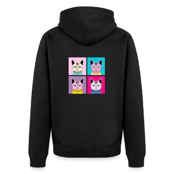 Pop Art Cat - Meow - Unisex Premium Organic Zip Hoodie - black - Back - Nico (187cm)