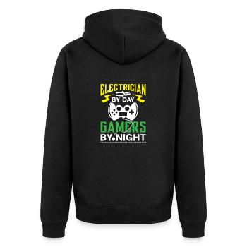 Electrician by Day Gamers by Night - arcade player - Unisex Premium Organic Zip Hoodie - black - Back - Nico (187cm)