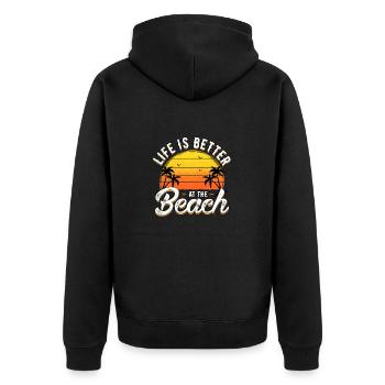 Life is better at the beach by XLX Design - Unisex Premium Bio Zip Hoodie - Schwarz - Hinten - Nico (187cm)