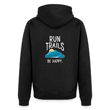 Run Trails - Be Happy - Retro Mountain Design - Unisex Premium Organic Zip Hoodie - black - Back - Nico (187cm)