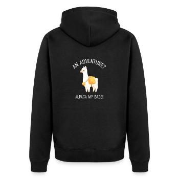 An Adventure You Say? Alpaca My Bags - Unisex Premium Bio Zip Hoodie - Schwarz - Hinten - Nico (187cm)