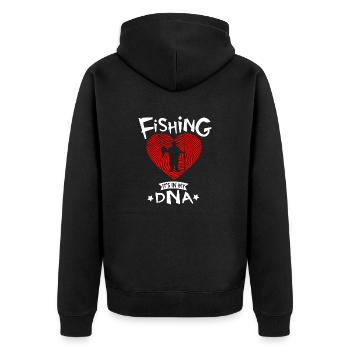 Angeln Angler Geschenk Fischen ist in meiner DNA - Unisex Premium Bio Zip Hoodie - Schwarz - Hinten - Nico (187cm)