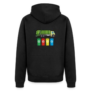 Müllwagen Zur Müllabfuhr Recycling I Geschenkidee - Unisex Premium Bio Zip Hoodie - Schwarz - Hinten - Nico (187cm)