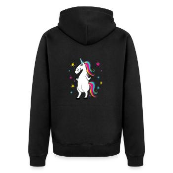 Einhorn - Licorne - Unicorn - Unisex Premium Bio Zip Hoodie - Schwarz - Hinten - Nico (187cm)