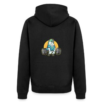 Einhorn Gym Fitness Gewichte Workout Geschenk - Unisex Premium Bio Zip Hoodie - Schwarz - Hinten - Nico (187cm)