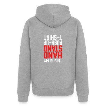 Hand Stand Upside Down - Unisex Premium Bio Zip Hoodie - Grau meliert - Hinten - Nico (187cm)